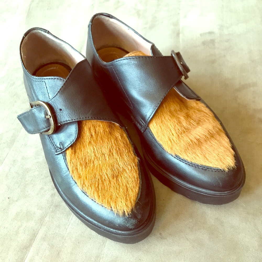 Black leather pony hair creepers